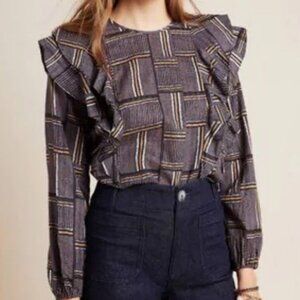 Anthropologie x Dolan 'Nala' Cotton-Rayon Ruffle Blouse Size Medium